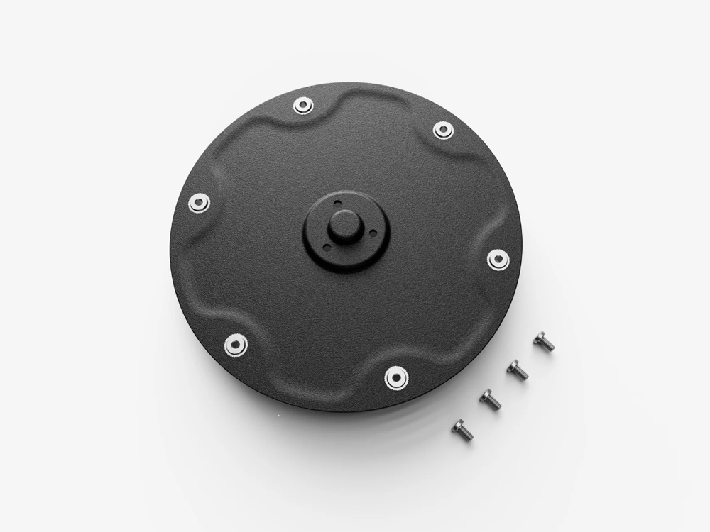 Genuine Mammotion Luba Mini cutting disc with mounting holes and screws, ready to hold six pivoting blades on Luba Mini AWD robot mower