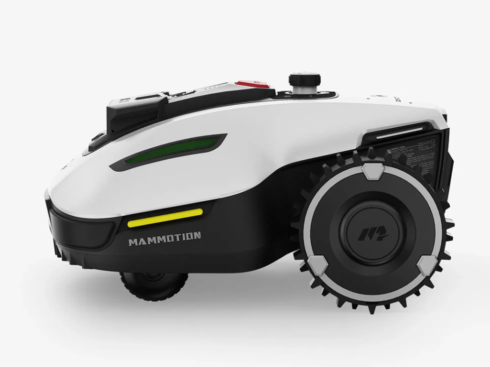Yuka Mini perimeter-wire-free robot mower with 3D vision camera mowing a small urban lawn
