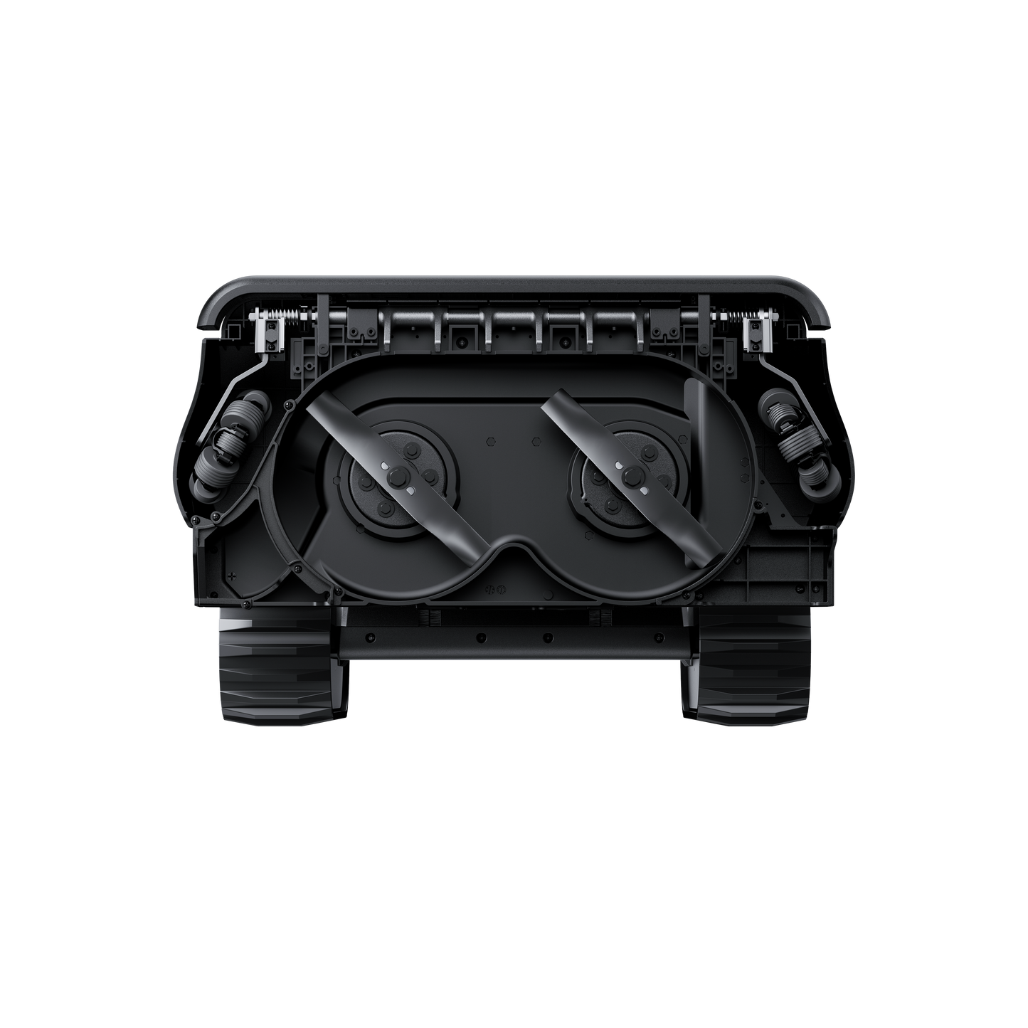Lymow One Plus detachable cutting module separated from tracked chassis — modular robot mower design
