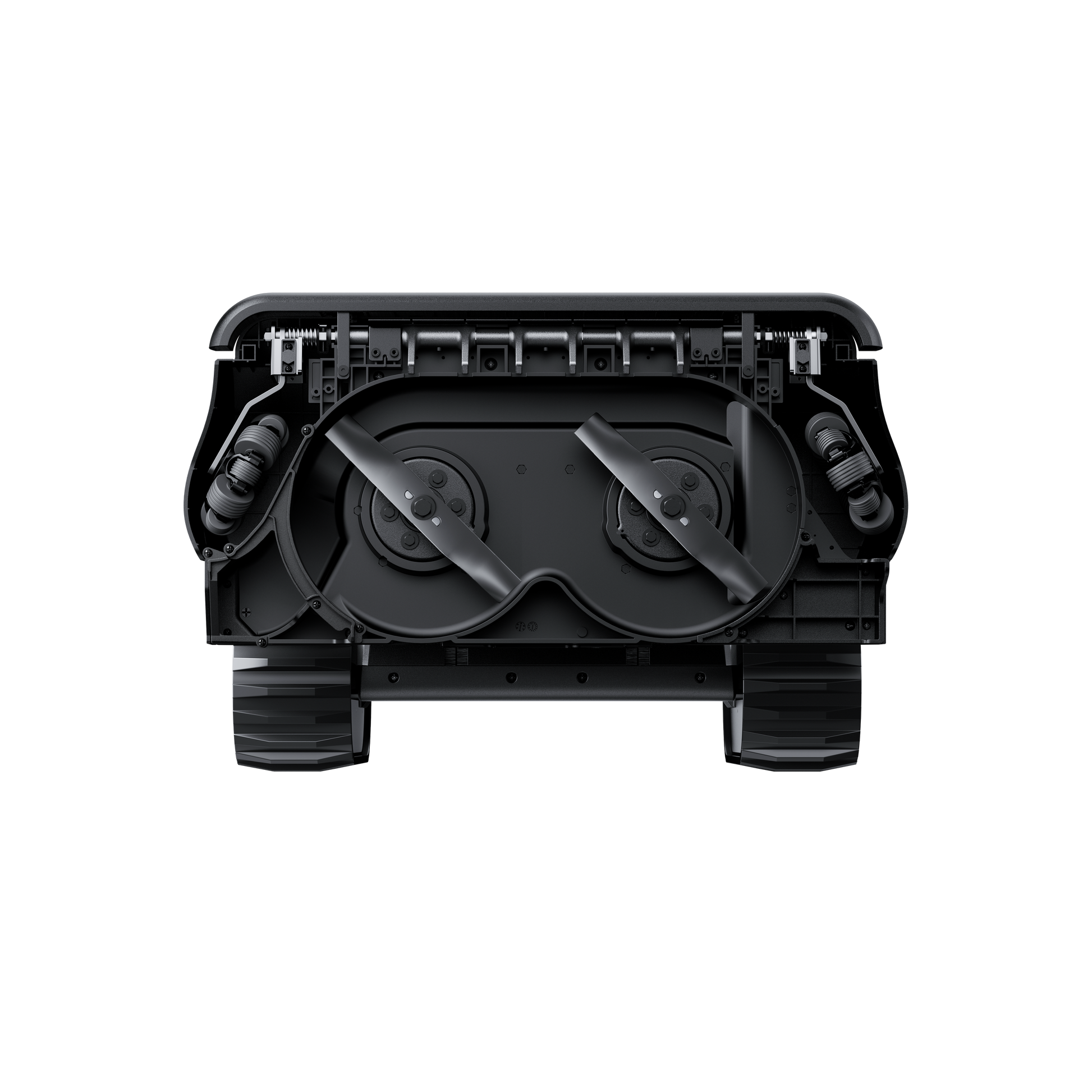 Lymow One Plus detachable cutting module separated from tracked chassis — modular robot mower design