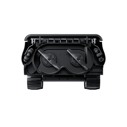 Lymow One Plus detachable cutting module separated from tracked chassis — modular robot mower design